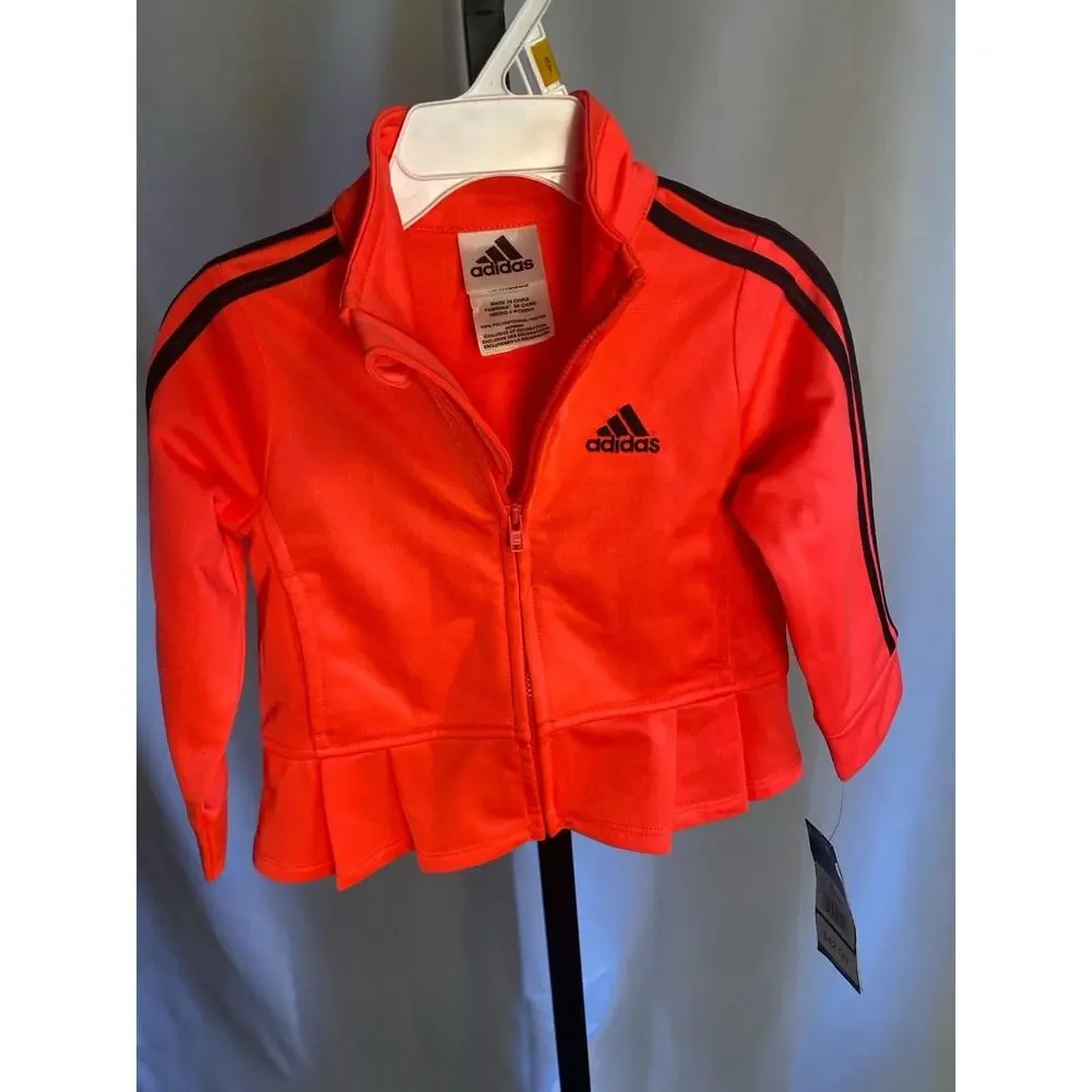 Adidas Girls Track Jacket 18M Bright Pink Full Zip Peplum Athletic NWT